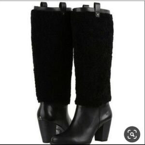 UGG Ava Exposed Fur Leather Knee High Black Women's Boots Model 1013677 92